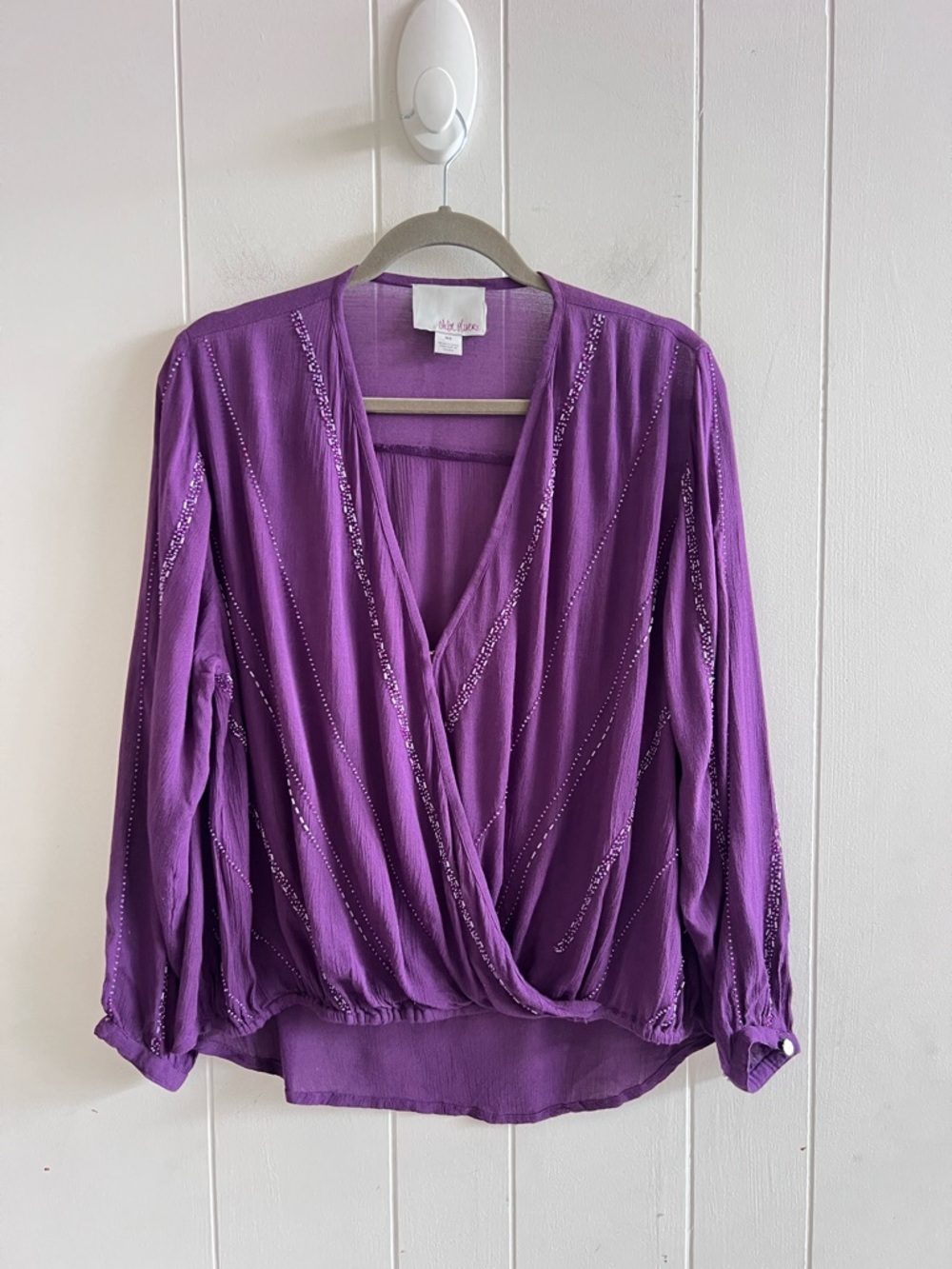 Anthropologie Chloe Oliver Purple Beaded Long Sleeve Blouse